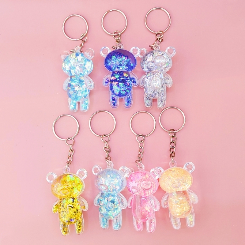 Little bear keychain, golden and silver little bear cute keychain, oil hanging piece, schoolbag key hanging decoration, Zhehui craftsmanship