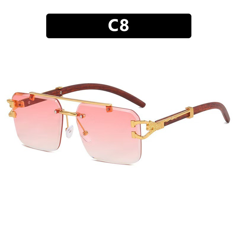 时尚太阳镜新款木质感高档潮流双梁无框墨镜太阳眼镜男女高级感显脸小开车专用防紫外线防晒显瘦详情图2