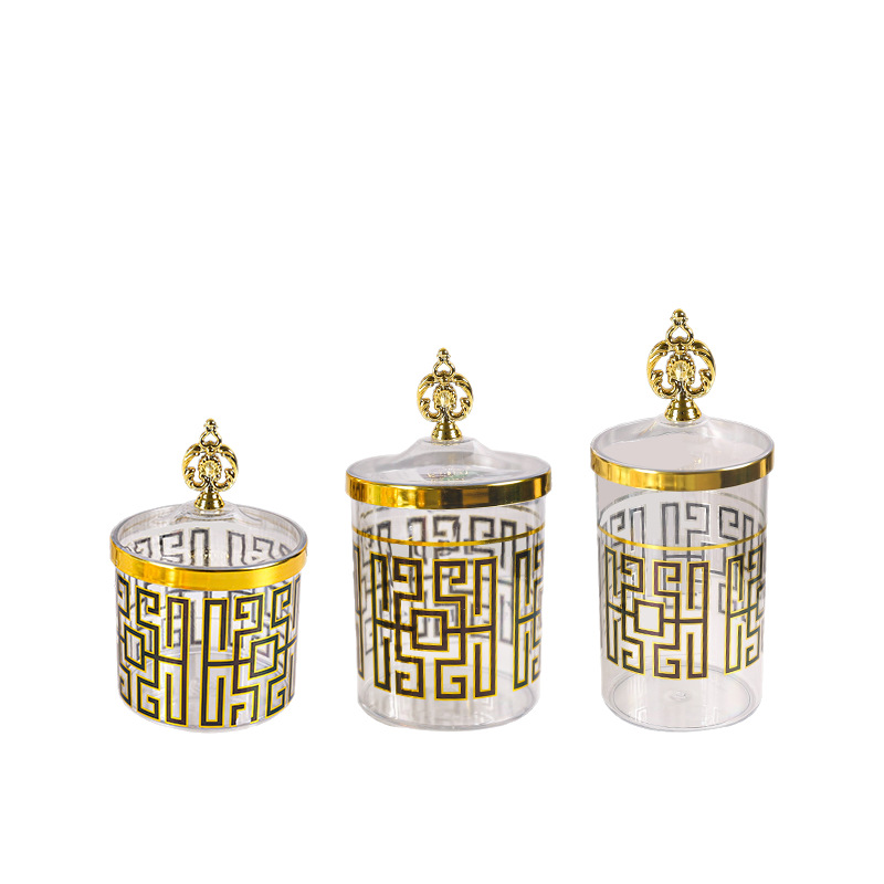 X10-6899-3B Cross-border transparent European Retro Gold-plated candy jar, seasoning jar, light luxury European storage jar Application Scenario