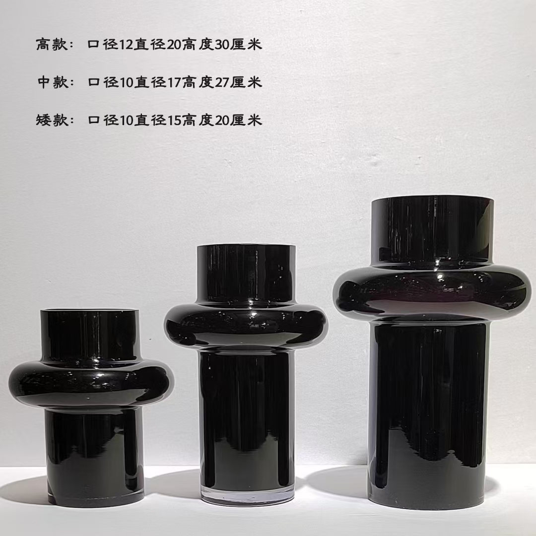 BBGLASS Baobei Glass Black Glass Vase, creative black flower arrangement glass vase, glass square VAT, hand-blown micro-landscape, modern home banquet, banquet and wedding decoration details Picture