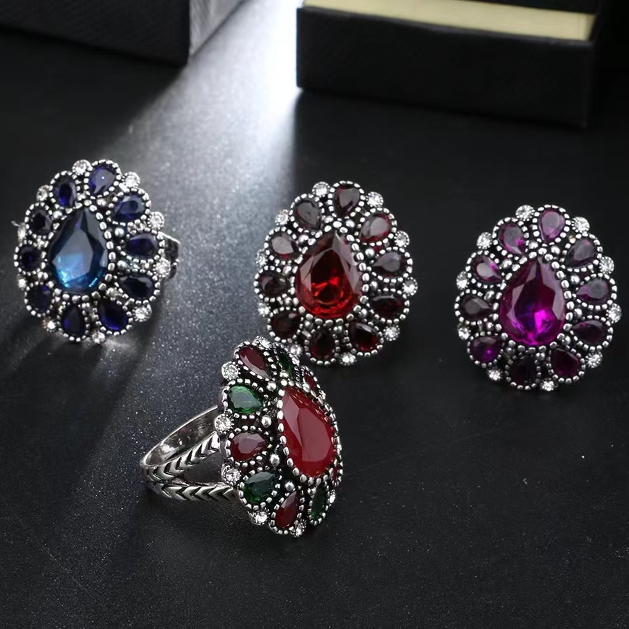 中古风彩色锆石男人戒指 时尚个性戒托手饰潮流饰品