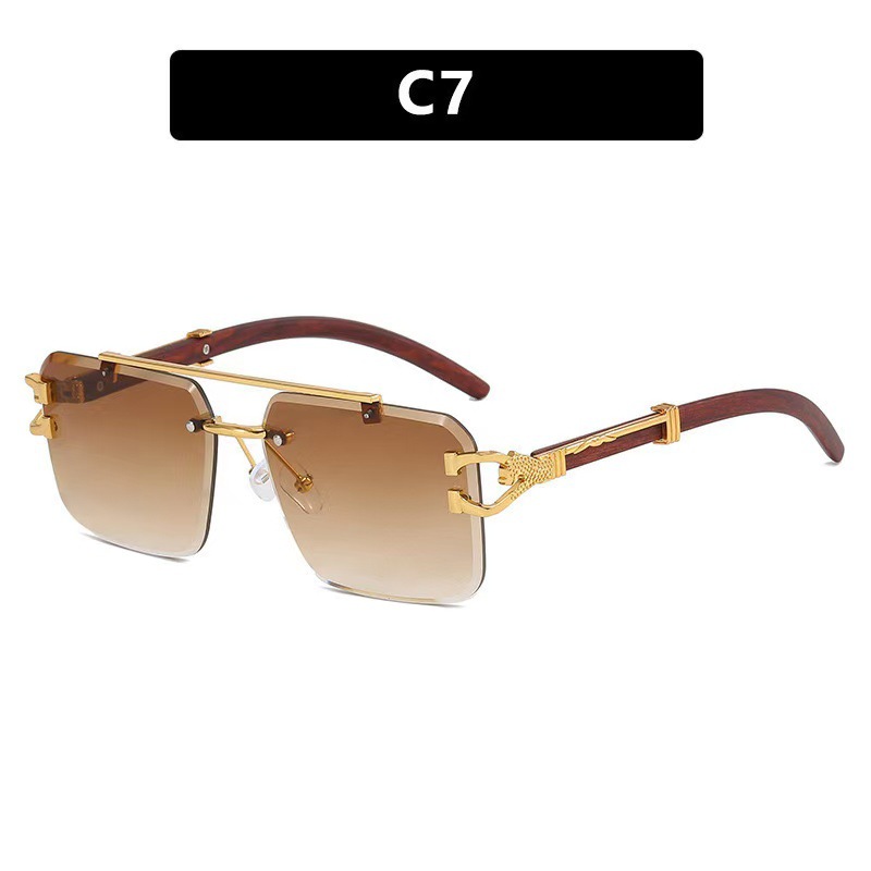 时尚太阳镜新款木质感高档潮流双梁无框墨镜太阳眼镜男女高级感显脸小开车专用防紫外线防晒显瘦白底实物图