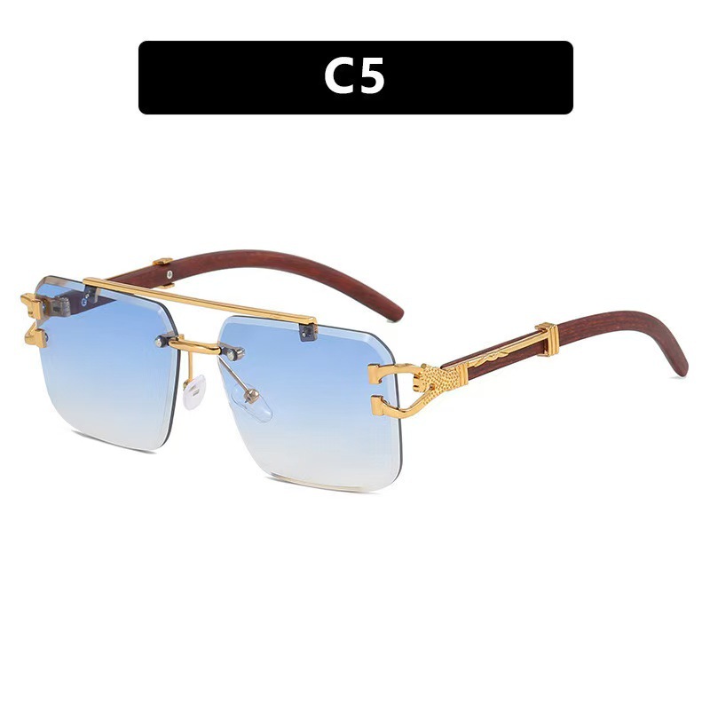 时尚太阳镜新款木质感高档潮流双梁无框墨镜太阳眼镜男女高级感显脸小开车专用防紫外线防晒显瘦产品图