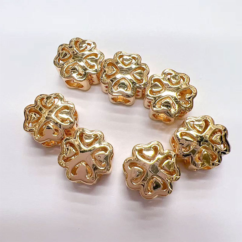 铜镀真金四叶花双面镂空隔珠 DIY编织横孔手链项链散珠串珠配件