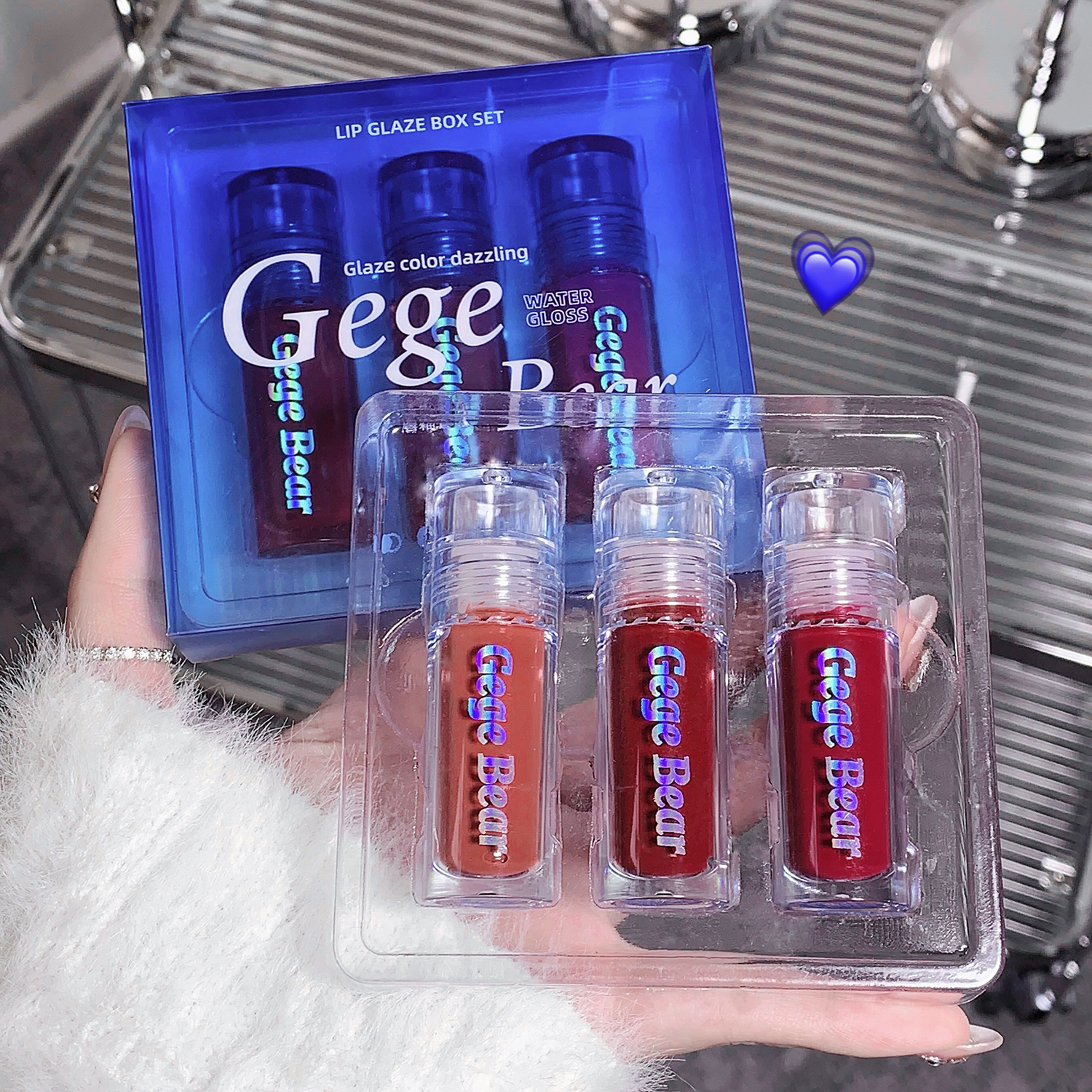 Gege Bear Sparkling Sparkling Lip Gloss Set Box, Mirror-Like Pouty Lips Moisturizing, Not Easy To Stick To Cups, Long-Lasting Lipstick For Cross-Border Use Specification drawing
