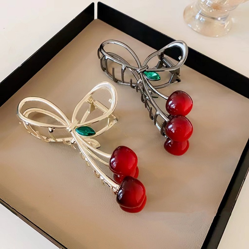 New sweet cherry bow clip, fresh and cute updo, shark clip, simple and elegant hairpin, hair accessory for women Specification image