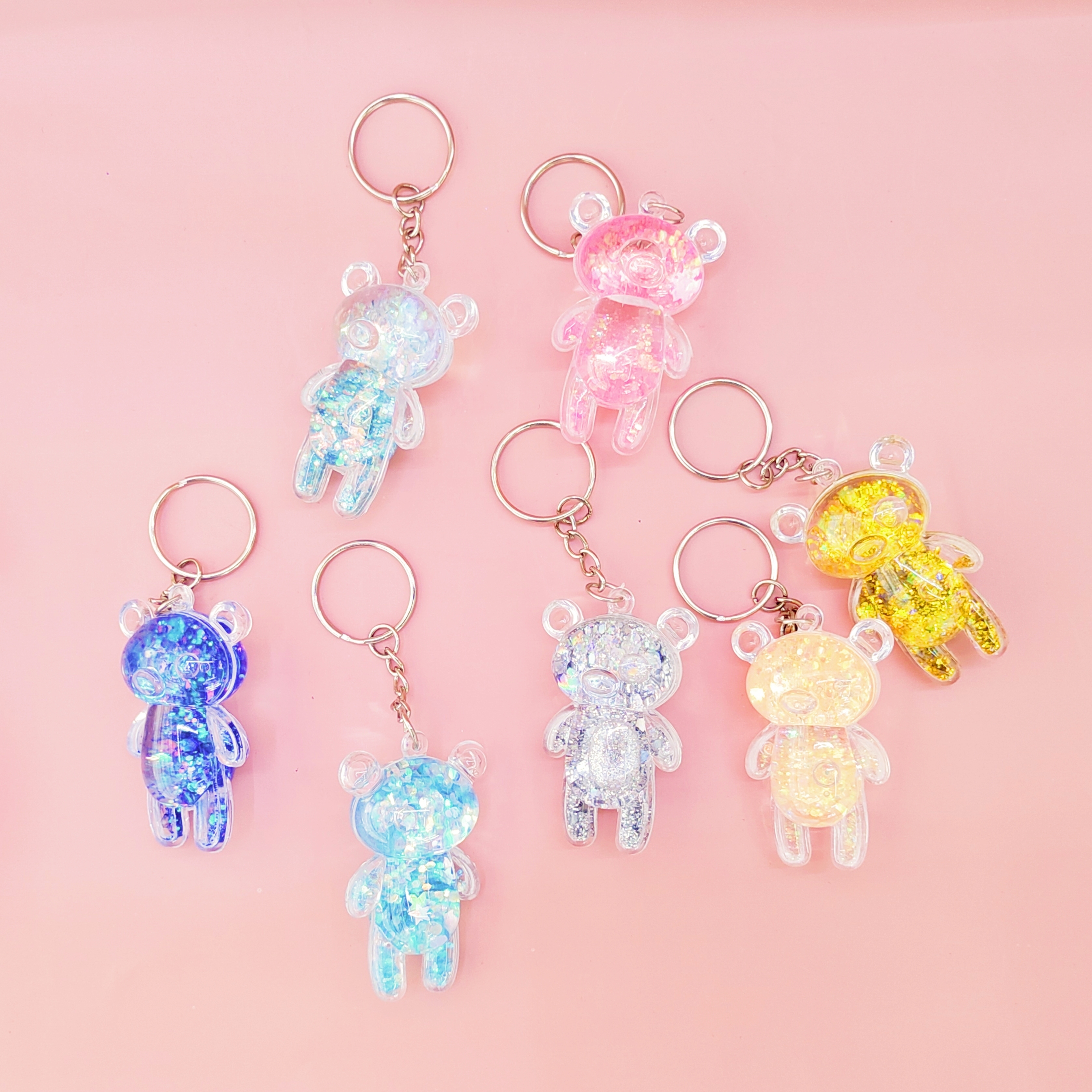 Little bear keychain, golden and silver little bear cute keychain, oil hanging piece, schoolbag key hanging decoration, Zhehui craftsmanship Specification image