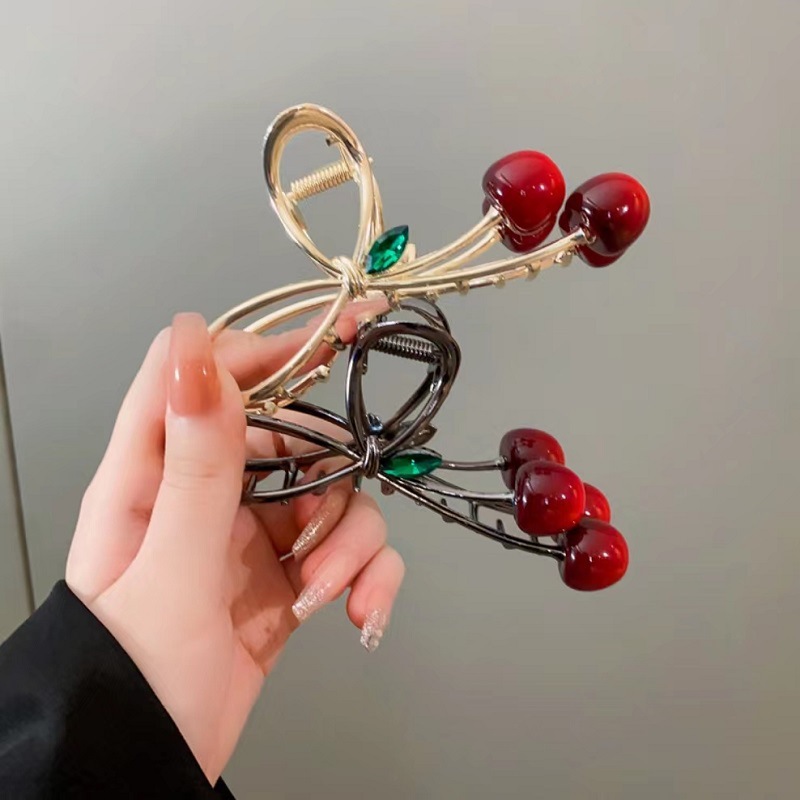 New sweet cherry bow clip, fresh and cute updo, shark clip, simple and elegant hairpin, hair accessory for women detail image 4