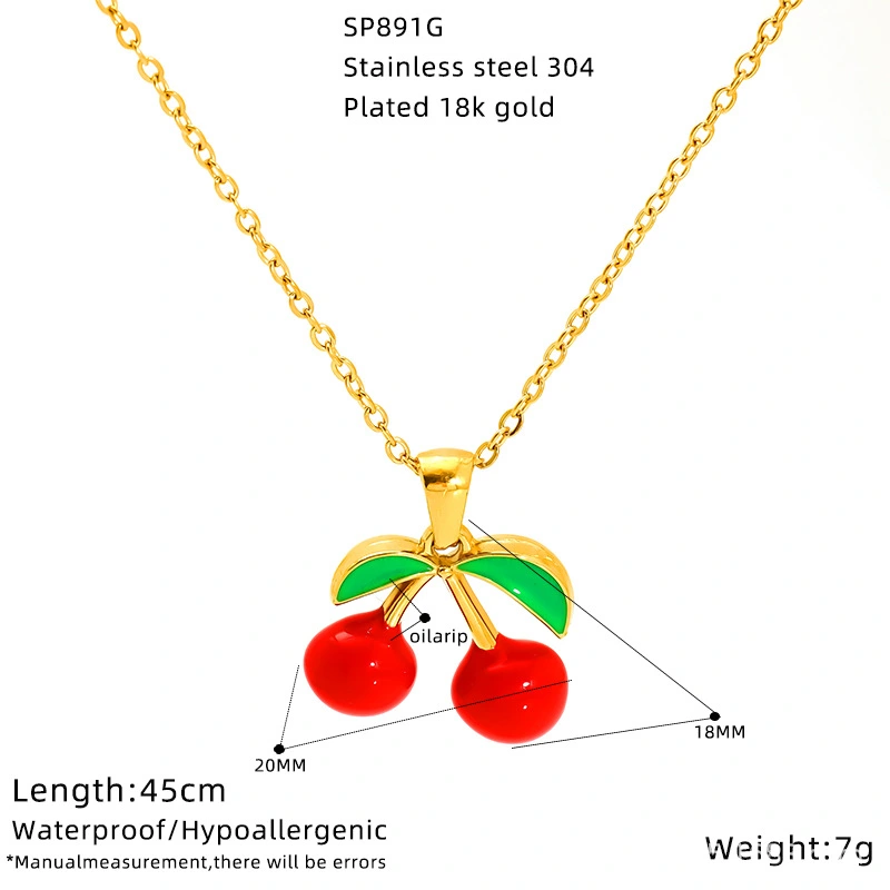Cross-border fashionable and simple fruit series multi-style oil-dripping cherry high-end collarbone necklace detail image 7