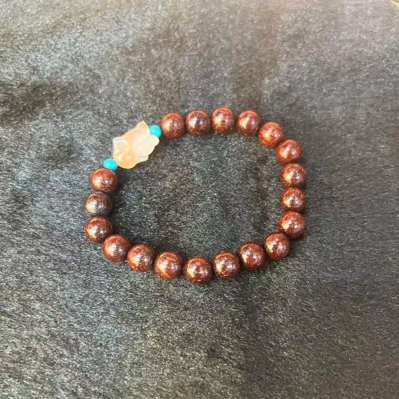 热卖爆款小叶子檀醒狮手串DIY复古文创男女款国风木制佛珠手链批发