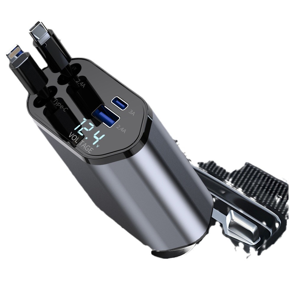 车载充电器超级快充可伸缩一拖三王能型闪充点烟器充电转换器