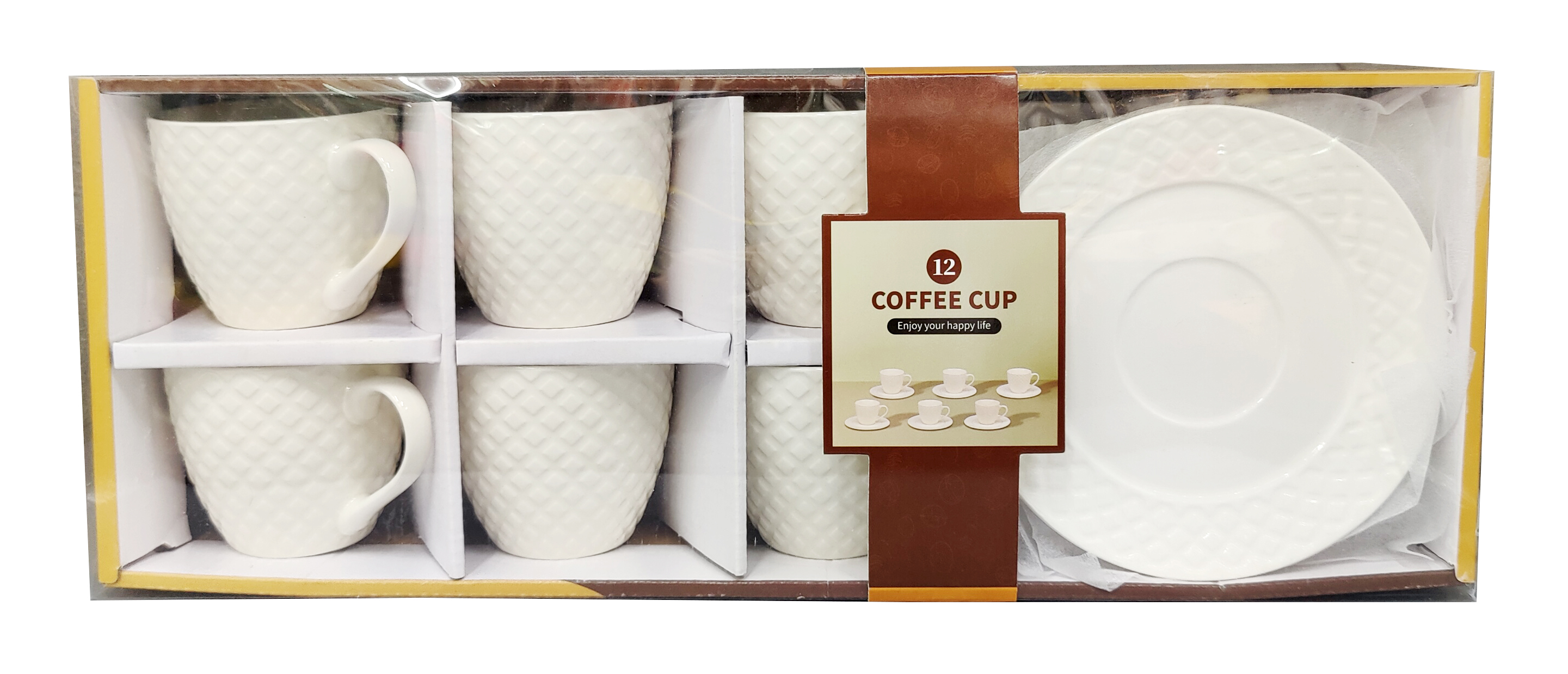 咖啡杯碟12件装浮雕白色陶瓷套装 家用办公咖啡器具 咖啡饮品专用套装03花型