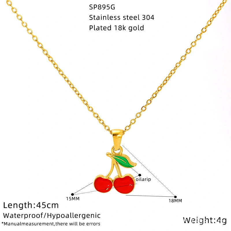 Cross-border fashionable and simple fruit series multi-style oil-dripping cherry high-end collarbone necklace detail image 3