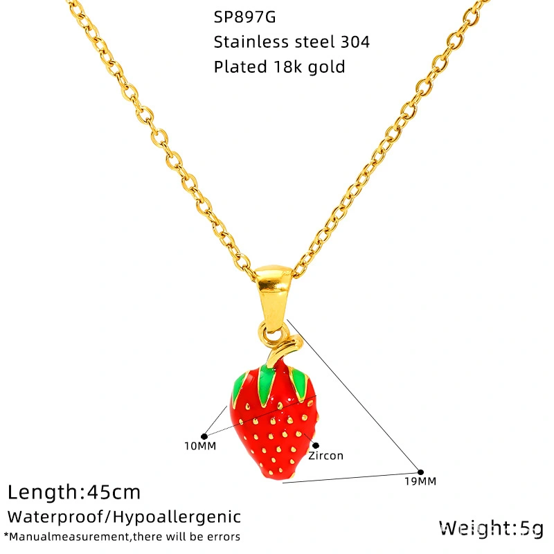 Cross-border fashionable and simple fruit series multi-style oil-dripping cherry high-end collarbone necklace detail image 5