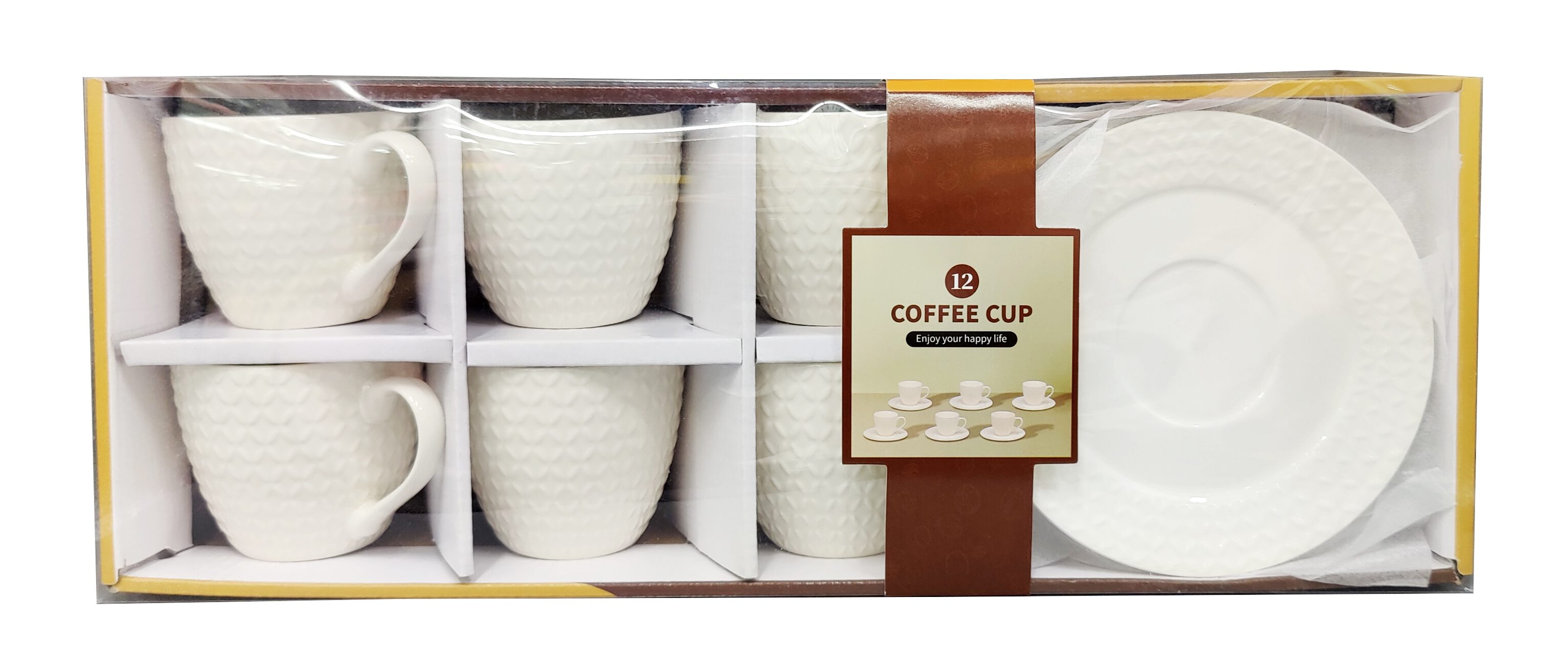 咖啡杯碟12件装浮雕白色陶瓷套装 家用办公咖啡器具 咖啡饮品专用套装05花型