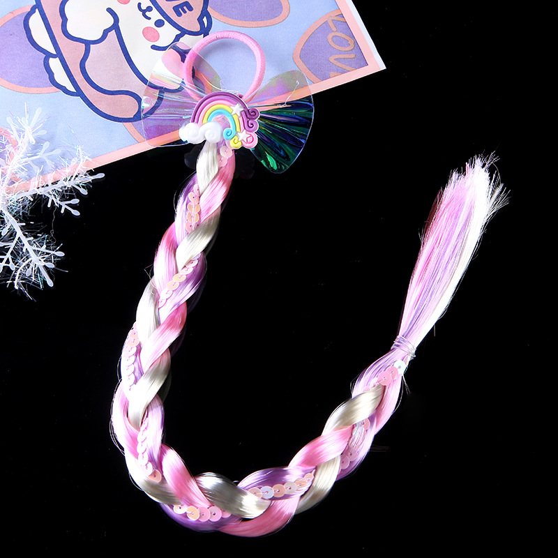 儿童头饰头绳假发辫子小女孩彩色编发彩绳公主扎头发圈女童发饰品 白底实物图