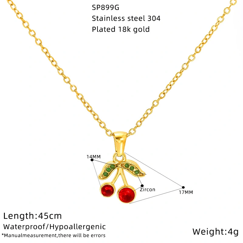 Cross-border fashionable and simple fruit series multi-style oil-dripping cherry high-end collarbone necklace detail image 4