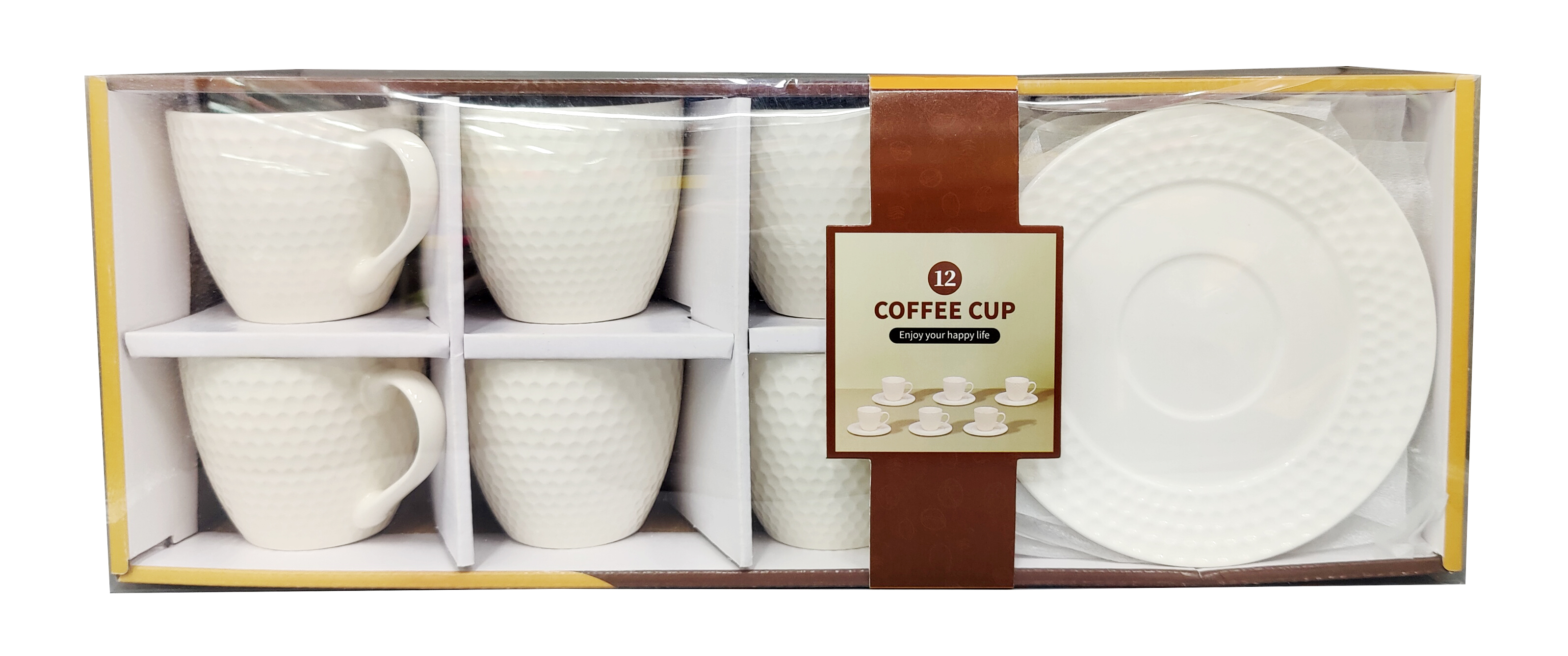 咖啡杯碟12件装浮雕白色陶瓷套装 家用办公咖啡器具 咖啡饮品专用套装04花型