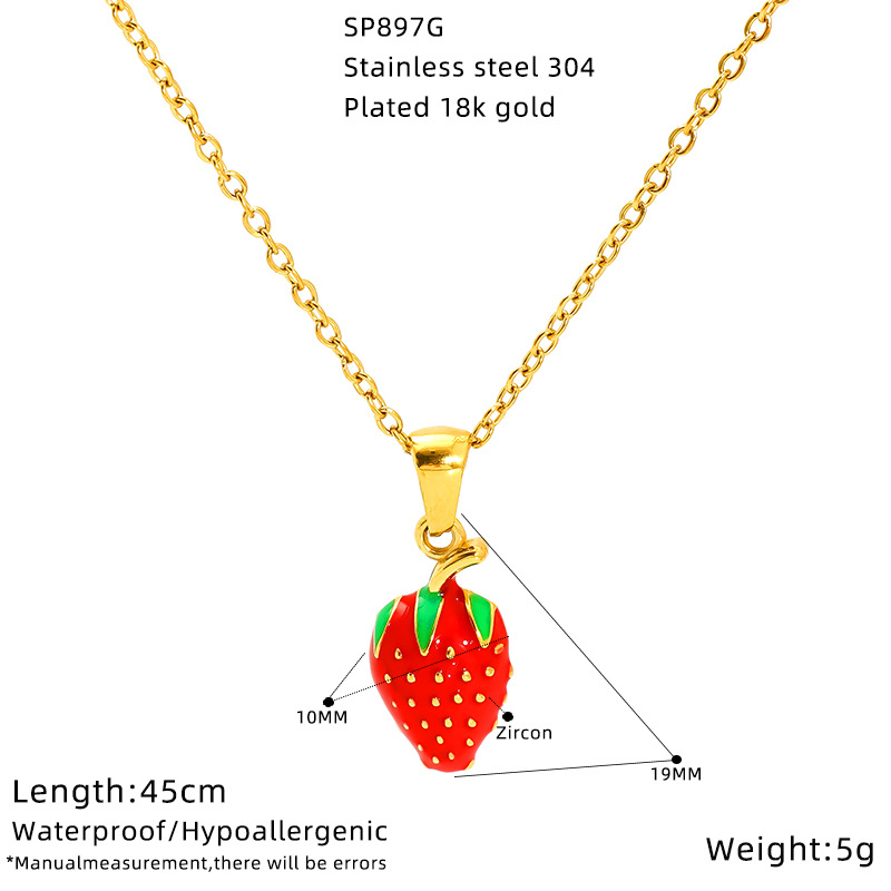 Cross-border fashionable and simple fruit series multi-style oil-dripping cherry high-end collarbone necklace details Picture