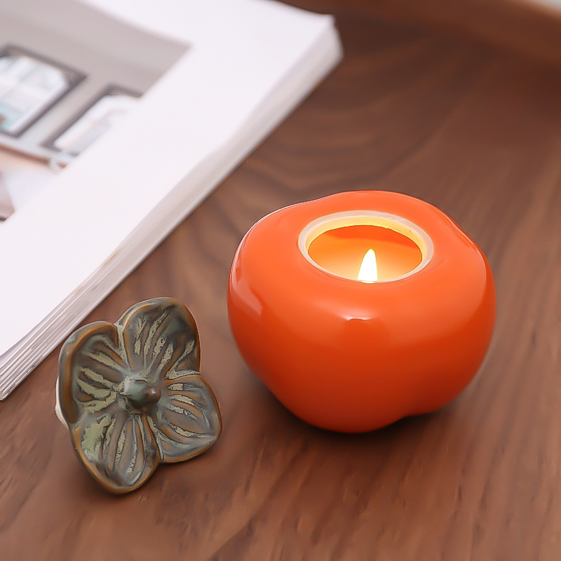 创意柿子无烟香薰蜡烛柿柿如意情人节礼物伴手礼摆件