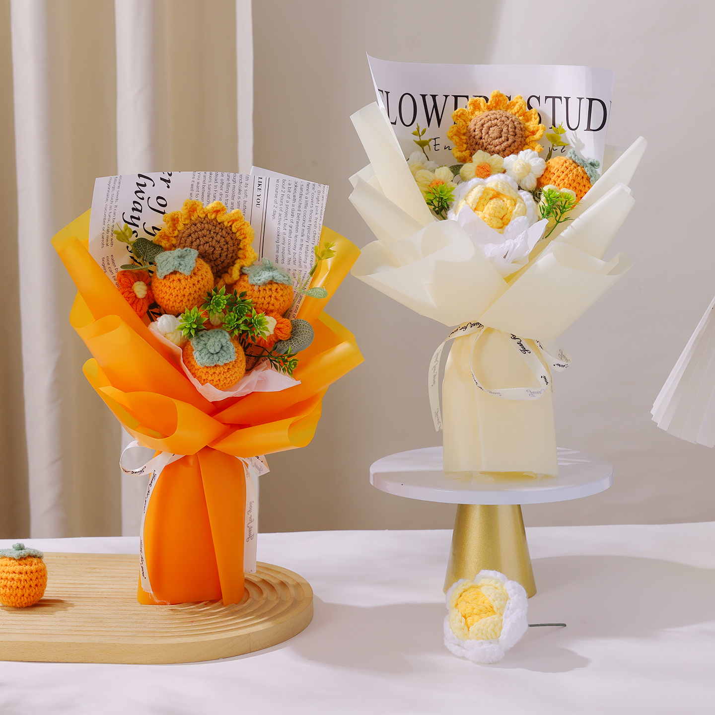 给老师的教师节礼物/钩织/毛线面料/手工制作材料包/毛线花白底实物图