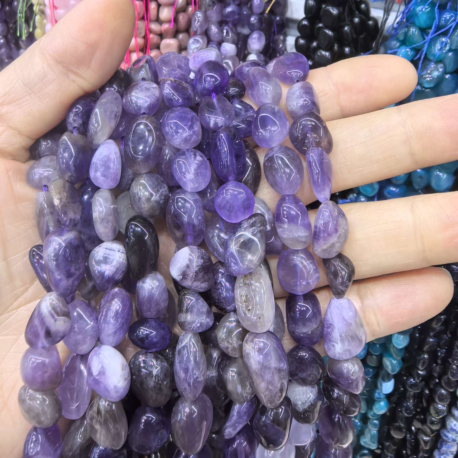 8x12mm天然石随形粉晶紫水晶虎石不规则形状diY手链项链饰品配件串珠详情图5