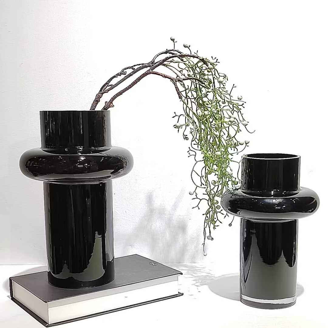 BBGLASS Baobei Glass Black Glass Vase, creative black flower arrangement glass vase, glass square VAT, hand-blown micro-landscape, modern home banquet, banquet and wedding decoration Specification image