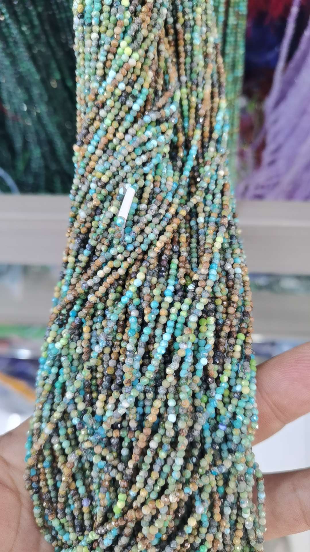 White pine, turquoise, blue crystal, amethyst, rose crystal, tiger's eye