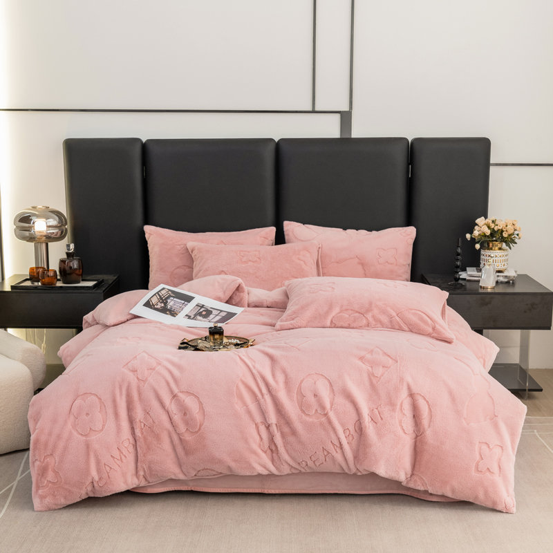 Class a rabbit hair cut flower four-piece set, quilt cover, blanket, sofa, fabric source factory custom fabric, welcome to take samples pic 5