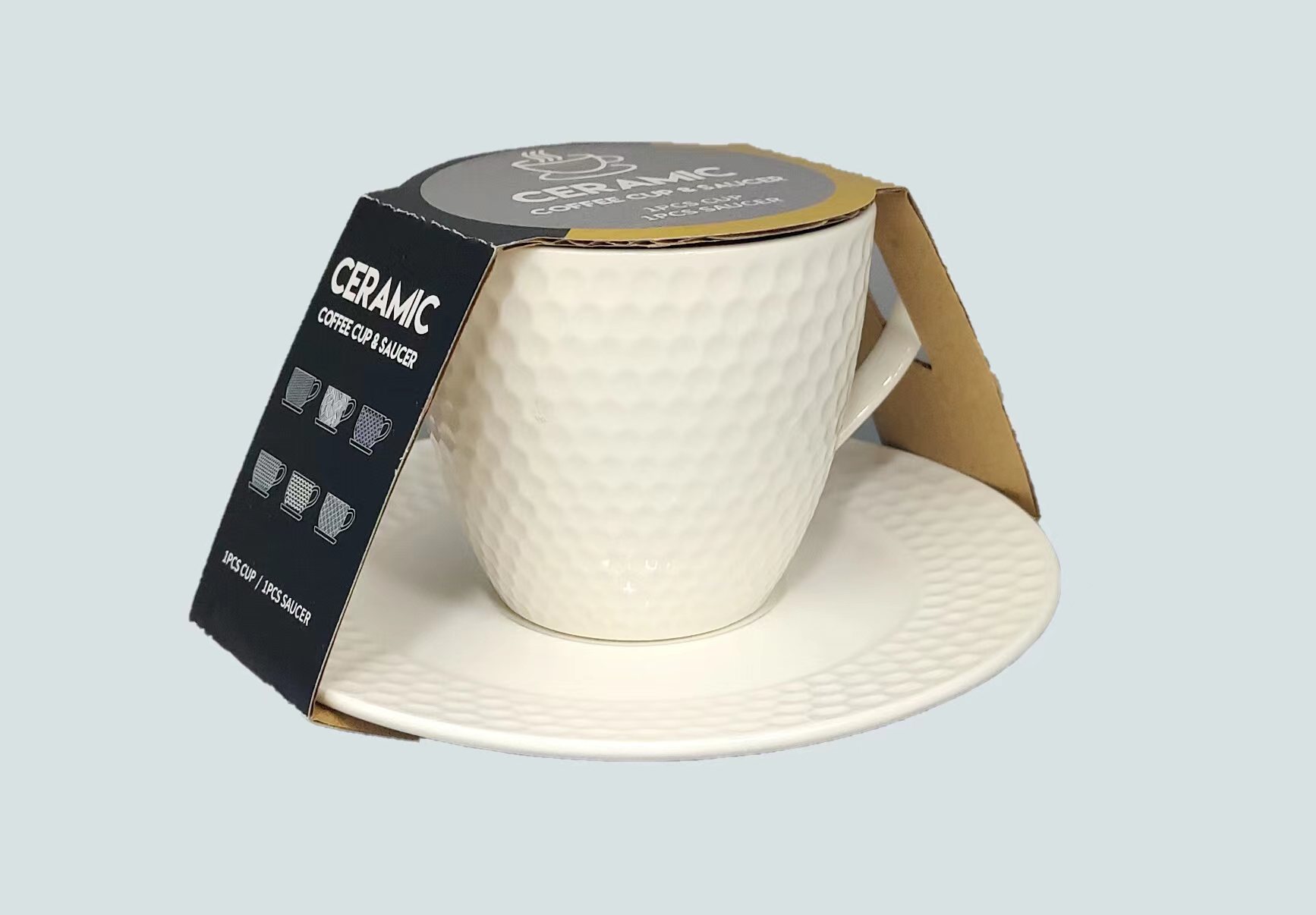 European-style ceramic coffee cups and saucers with packaging, 1 cup and 1 plate, home and office coffee equipment, 04 pattern