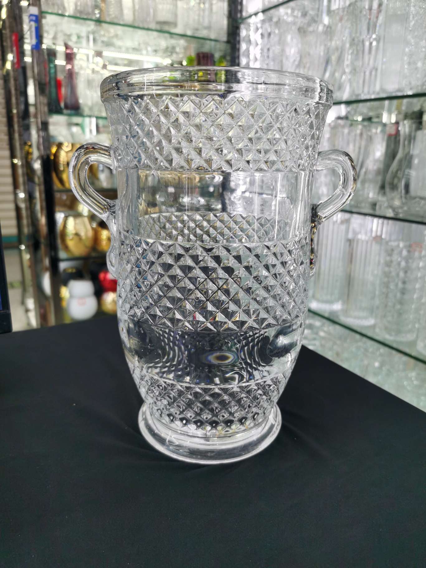 透明机压玻璃双耳花瓶客厅餐桌家居摆件富贵竹百合插花花器冰桶
