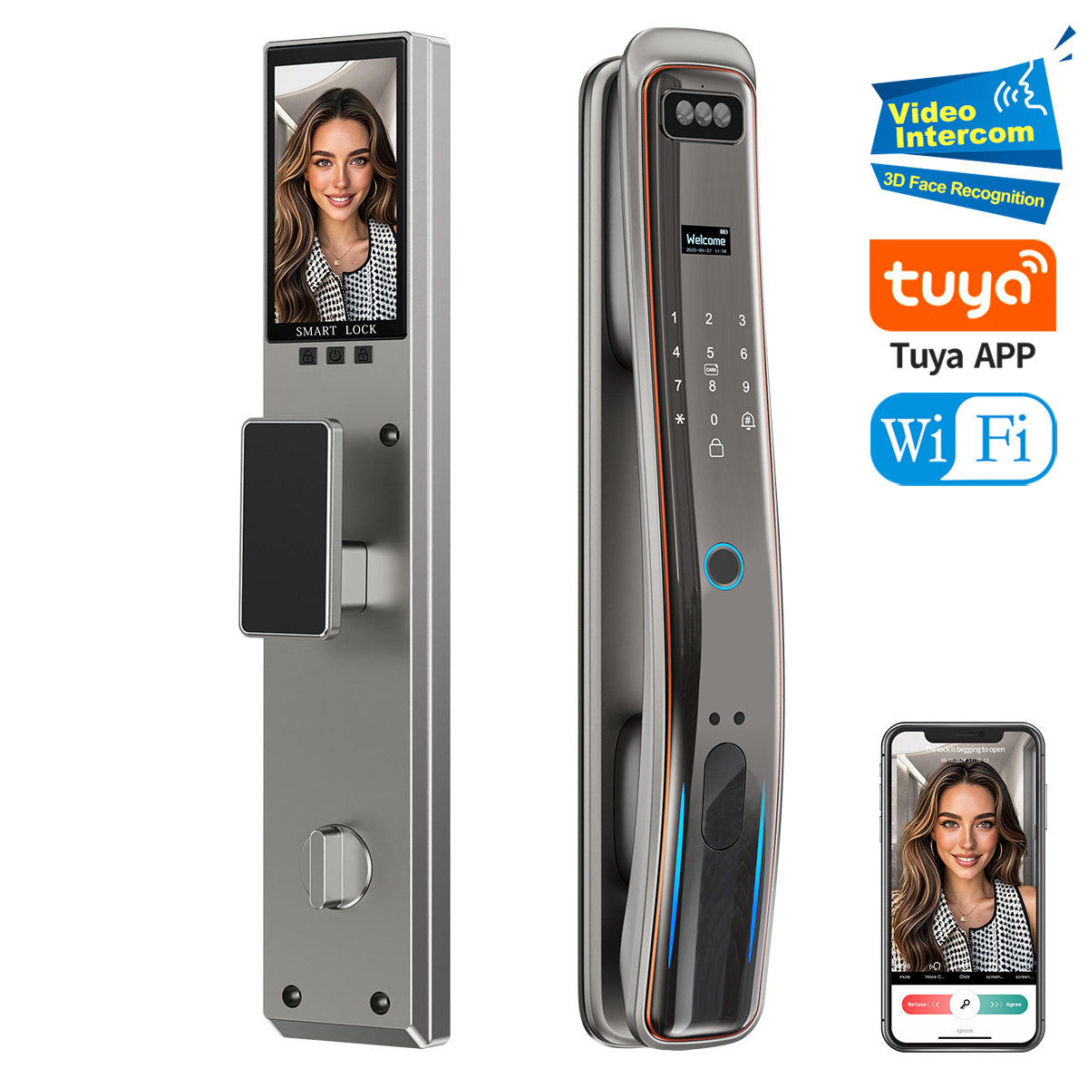 Cross-border graffiti fingerprint lock, facial recognition smart fingerprint lock, fully automatic visual cat eye graffiti fingerprint lock Specification image