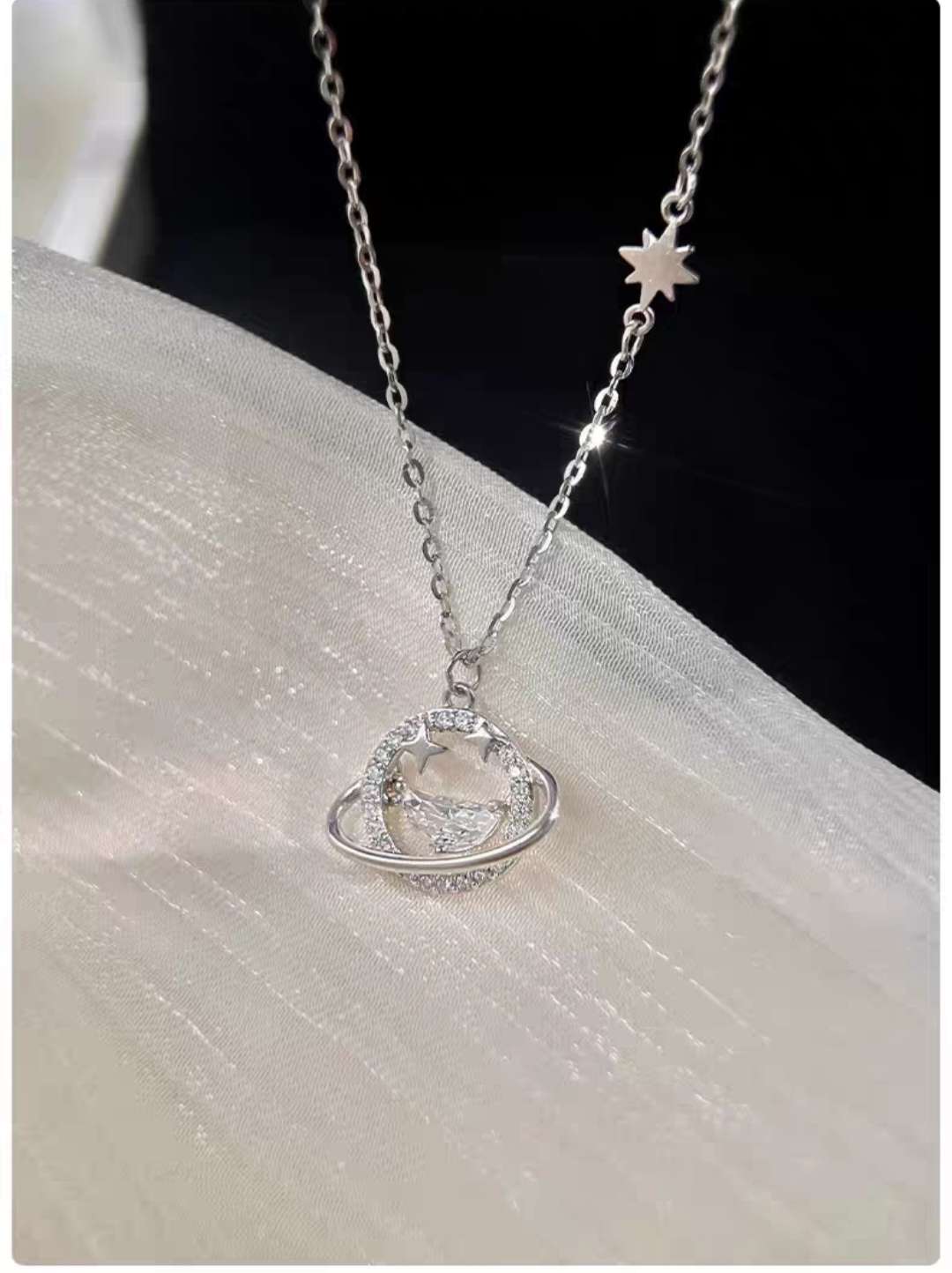 S925纯银星球项链轻奢小众高级感锁骨链2025年新款生日礼物配饰女微镶锆石吊坠配件微镶锆石吊坠配件微镶锆石吊坠配件详情图5