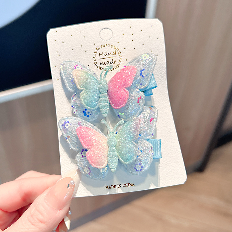 Cross-border girls' hair clips, sequins, double-layer butterflies, Korean-style children's hair accessories, simple baby hair clips, edge clips, headwear wholesale, children's hair accessories, headwear for children, cute in summer detail image 6