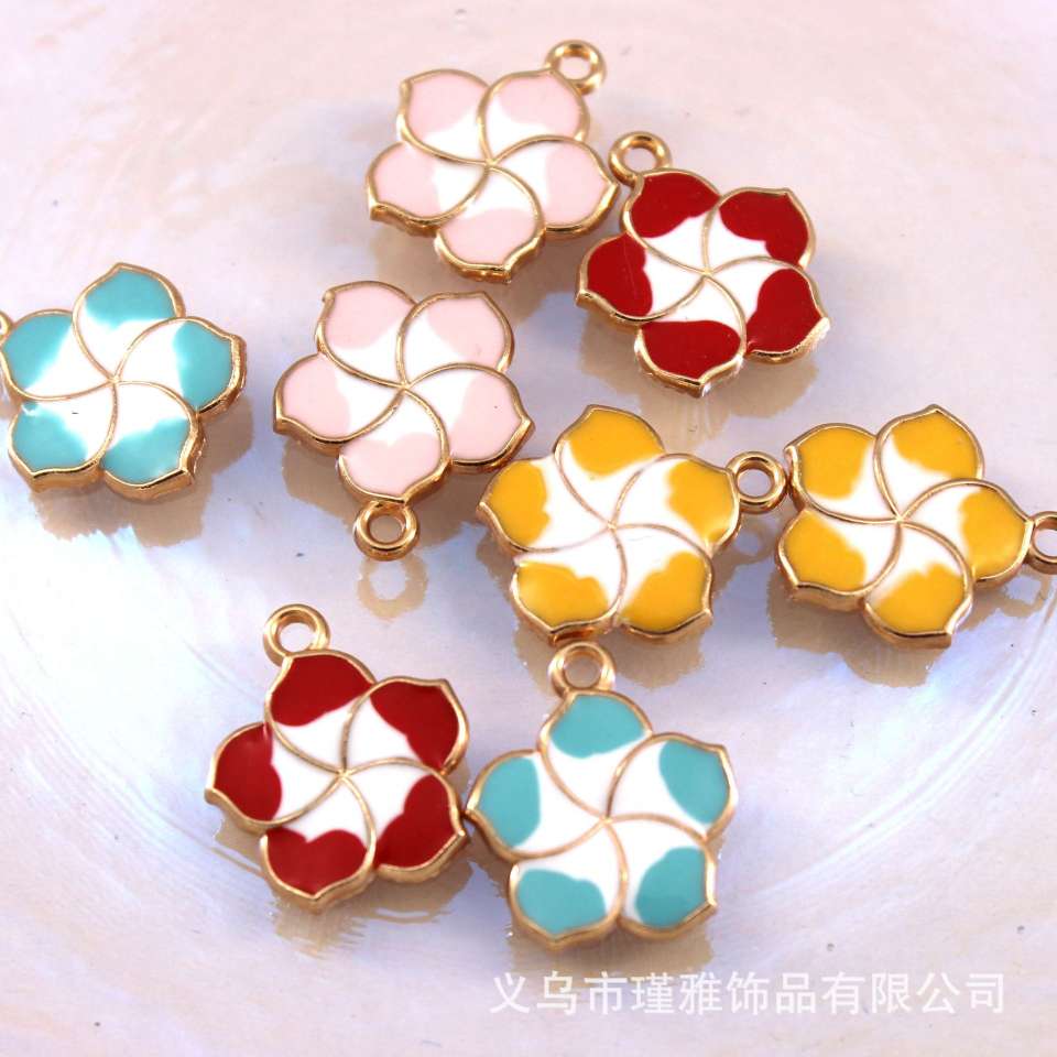 国风渐变小花朵韩版dⅰy合金滴油耳环耳饰项链吊坠红绳饰品配件