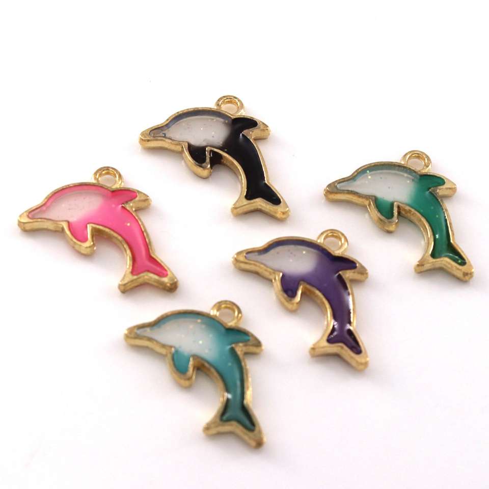 Super cute two-color spliced little dolphin alloy oil-dripping dⅰy earrings, necklaces, keychains, pendants and accessories