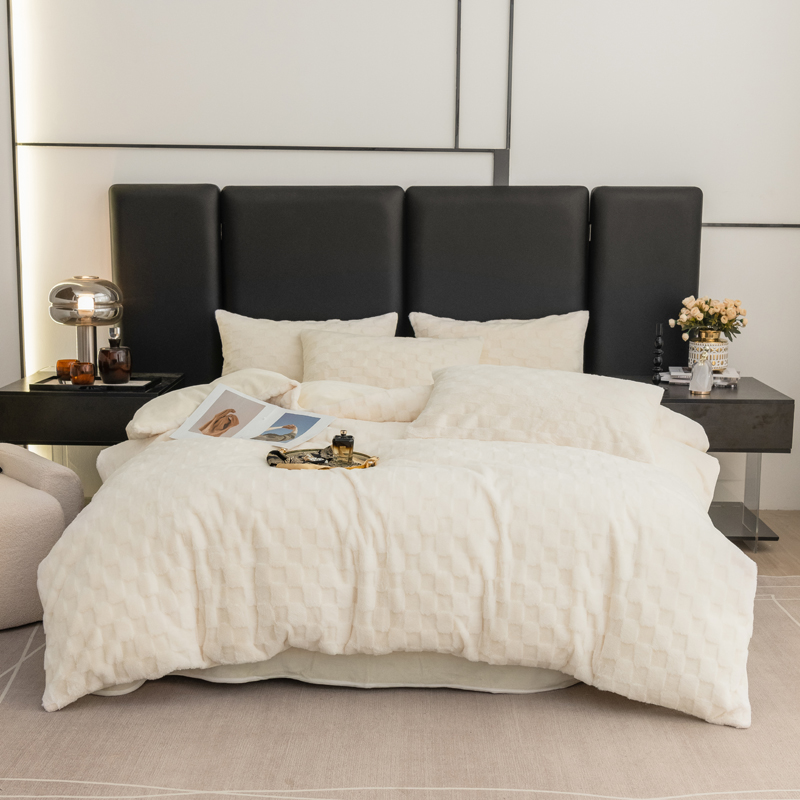 Class a rabbit hair cut flower four-piece set, quilt cover, blanket, sofa, fabric source factory custom fabric, welcome to take samples pic 1