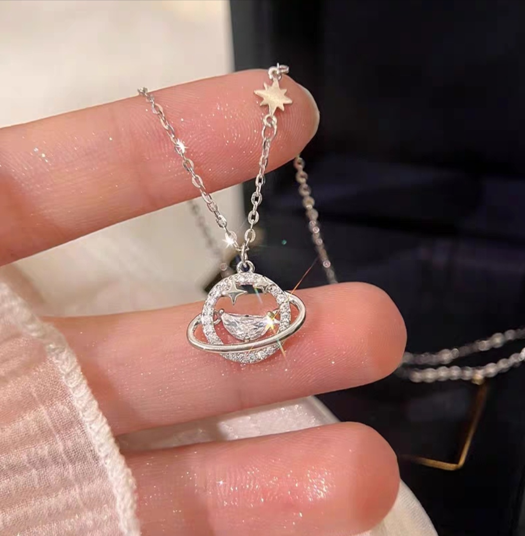 S925纯银星球项链轻奢小众高级感锁骨链2025年新款生日礼物配饰女微镶锆石吊坠配件微镶锆石吊坠配件微镶锆石吊坠配件细节图
