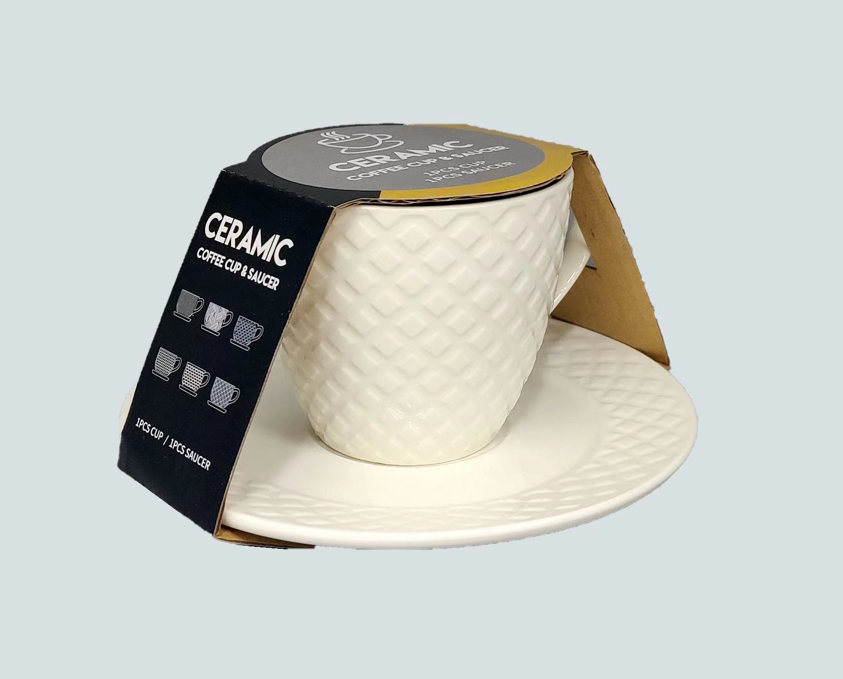 European-style ceramic coffee cups and saucers with packaging, 1 cup and 1 plate, home and office coffee equipment, 03 pattern