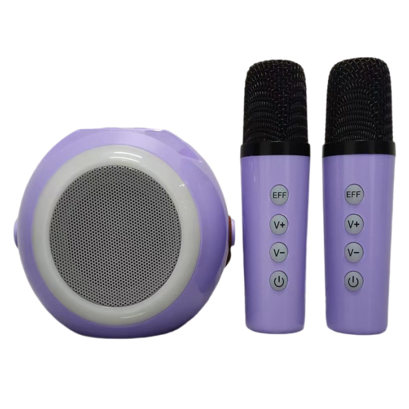 跨境新款YF96蓝牙音箱家用k歌音响儿童话筒麦克风户外唱歌家庭ktv 紫色
