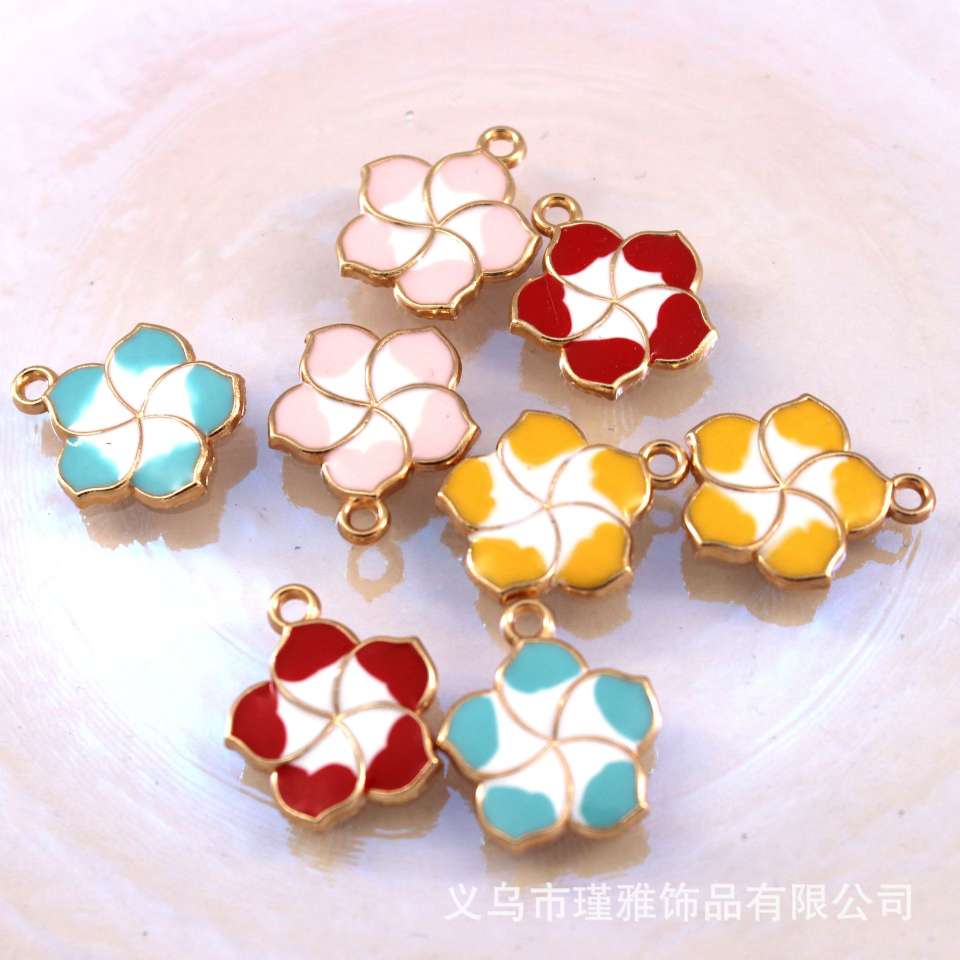 Chinese-style gradient small flower flower Korean version dⅰy alloy oil-dripping earrings, earrings, necklaces, pendants, red string accessories details Picture