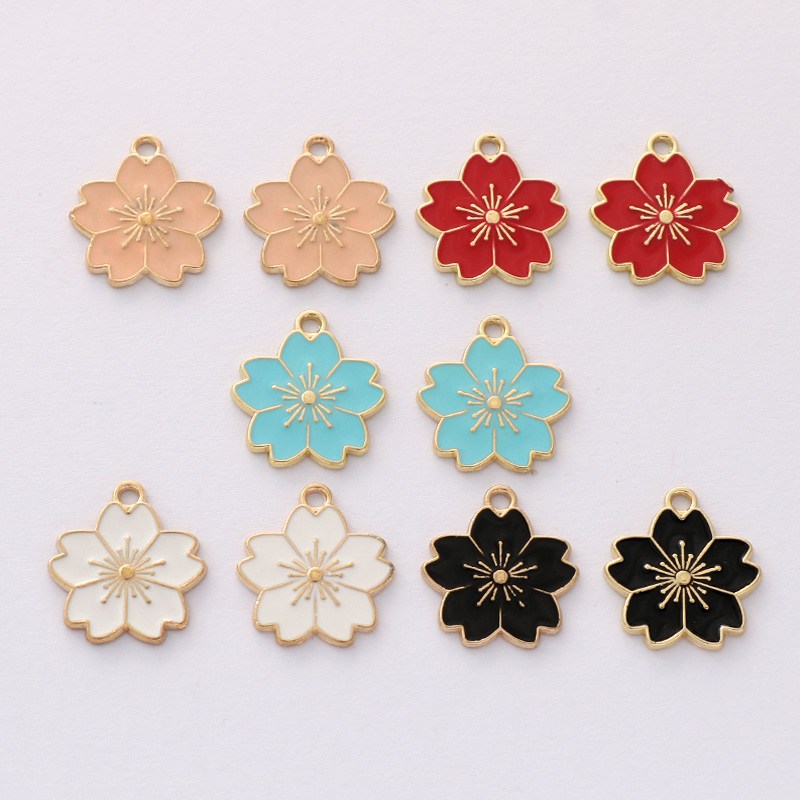 金色滴油挂镀工艺锌合金樱花耳环项链手链钥匙扣包包饰品挂配件 色滴油挂镀工艺锌合金樱花耳环项链手链钥匙扣包包饰品挂配件