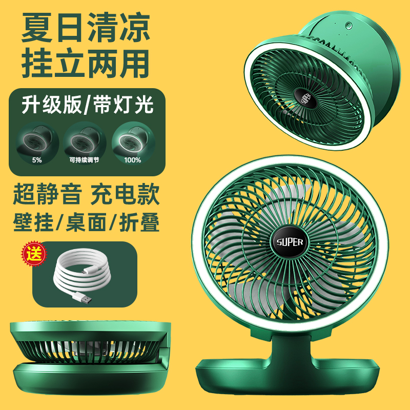 Multi-functional folding electric fan, USB charging fan, small fan, desktop lamp fan, wall-mounted dual-purpose fan, night light details Picture