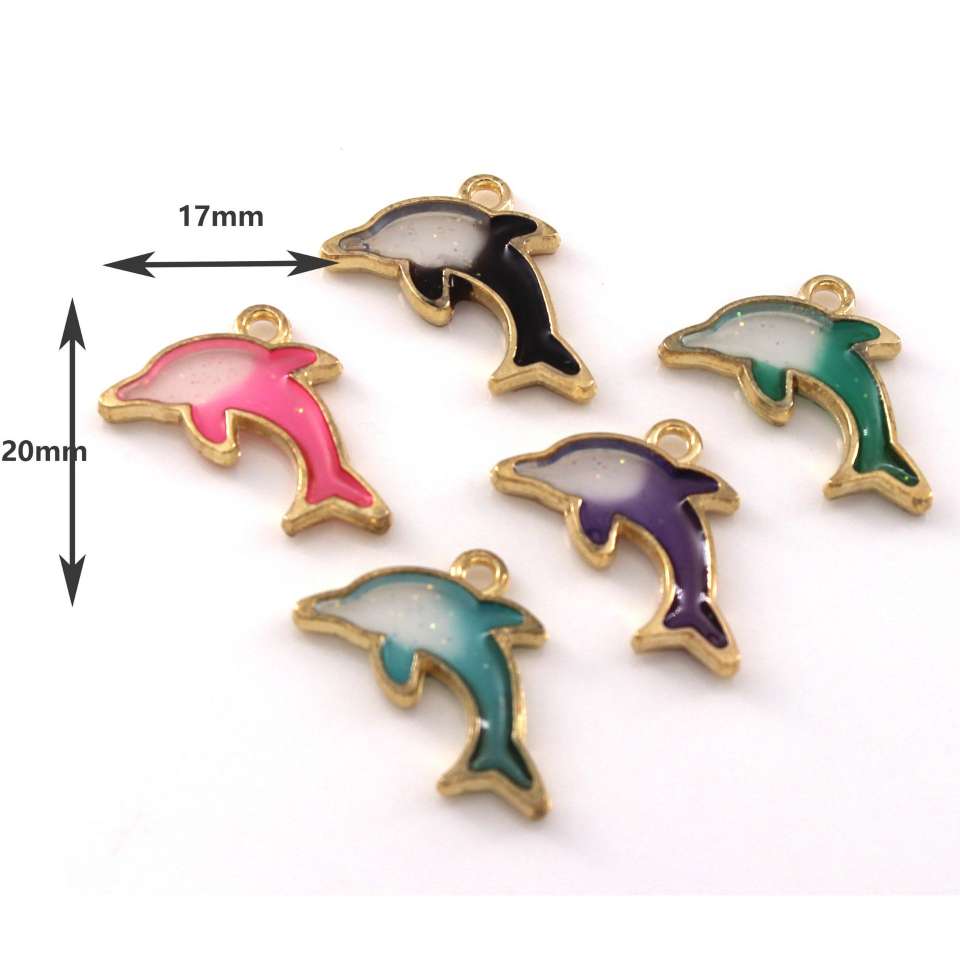 Super cute two-color spliced little dolphin alloy oil-dripping dⅰy earrings, necklaces, keychains, pendants and accessories Specification image