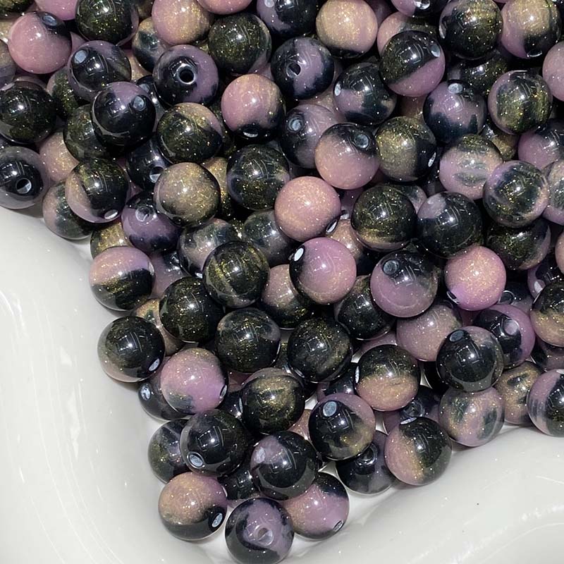 National Trend - Wholesale and retail of 8mm/10mm two-color gilded resin round beads and loose beads, Factory direct sales