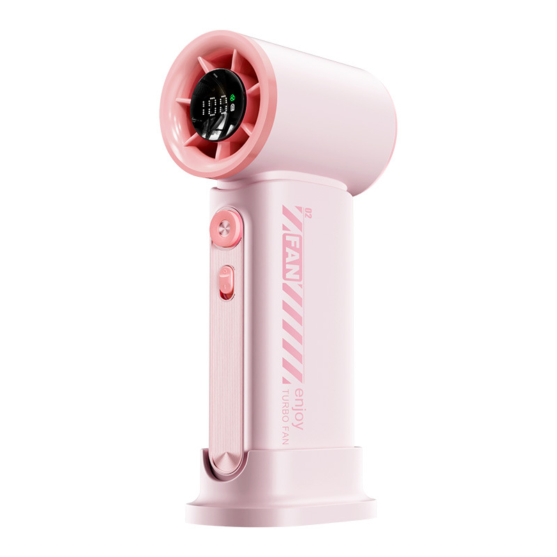 跨境高速小风炮便携数显手持风扇USB充电风扇迷你小风扇户外学生 粉色