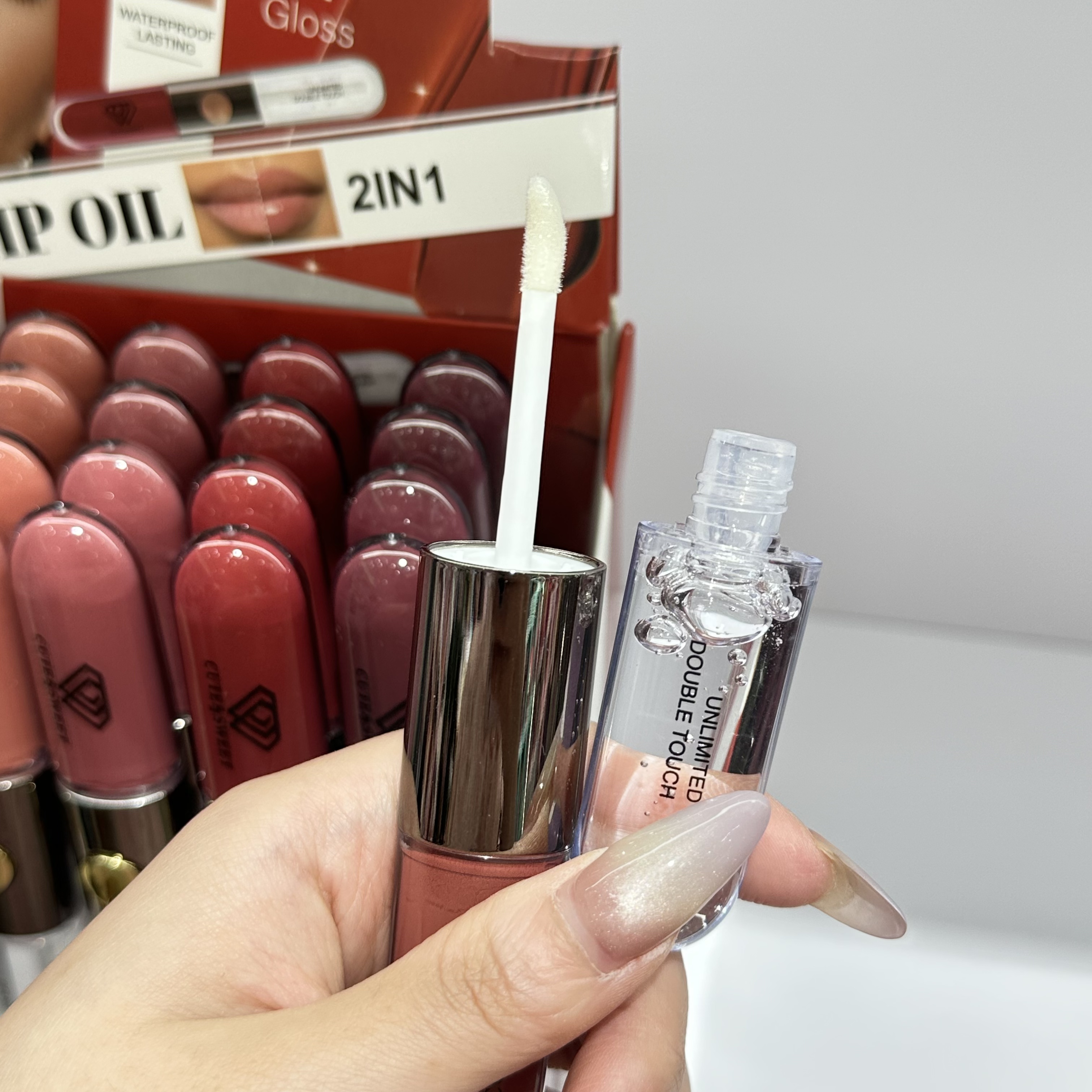 HSM Factory store Direct sales New Lip Makeup Double Head Lip Gloss [One matte smooth and one transparent raincoat] Lip oil STOCK details Picture