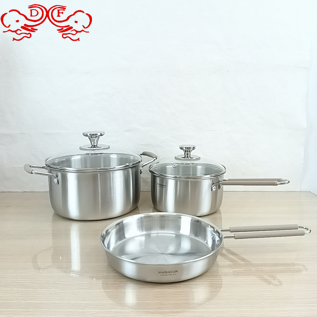 طراز DF68742 مقلاة من الفولاذ غير القابل للصدأ، طراز DF68742 مقلاة من الفولاذ غير القابل للصدأ، مجموعة من القِدر الفولاذية ذات أغطية فولاذية وسمكها مقلاة الحساء المقلاة Item Picture