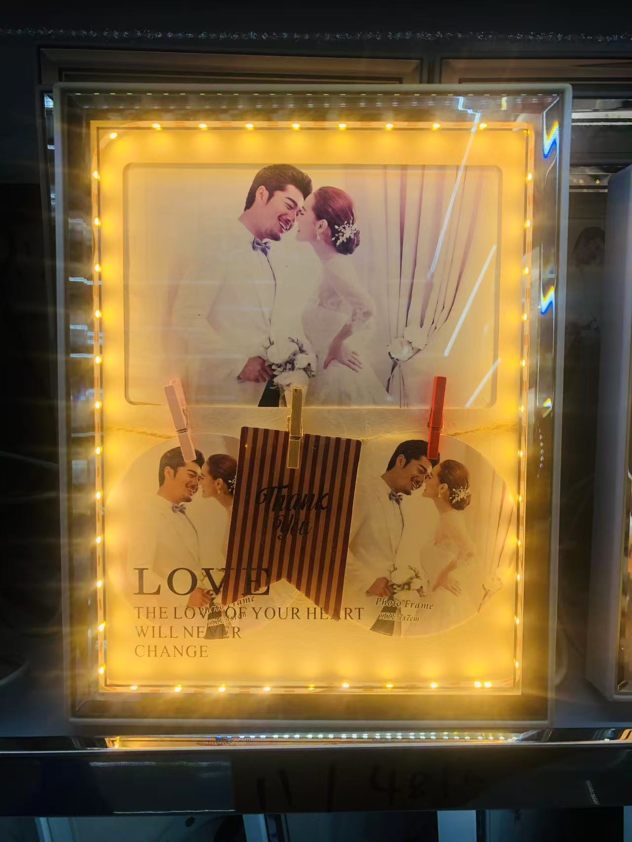 现代家居装饰床头摆台小夜灯USB接头暖光灯假花玻璃塑料相框 002