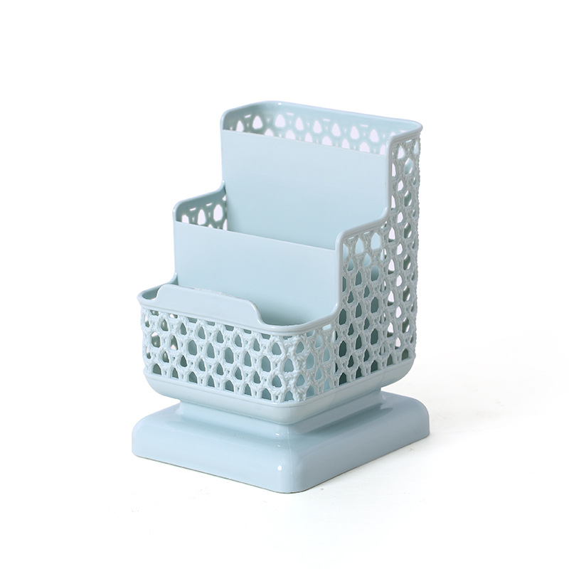 T18-578 ins Creative and Fresh square rattan-like pen holder, simple plastic desktop storage box, student office supplies wholesale Item Picture
